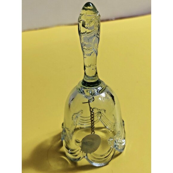 Vintage Fenton Lilac Tinted Glass Drapery Bell w/ Label 4.25" x 2.3" x 2" - Picture 8 of 9